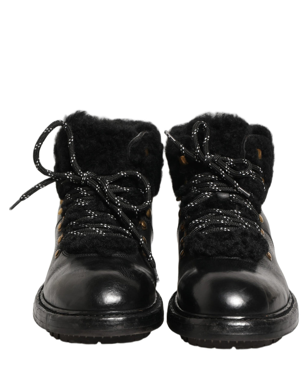 Dolce & Gabbana Black Trekking Fur Lace Leather Boots Shoes Dolce & Gabbana