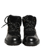 Dolce & Gabbana Black Trekking Fur Lace Leather Boots Shoes Dolce & Gabbana