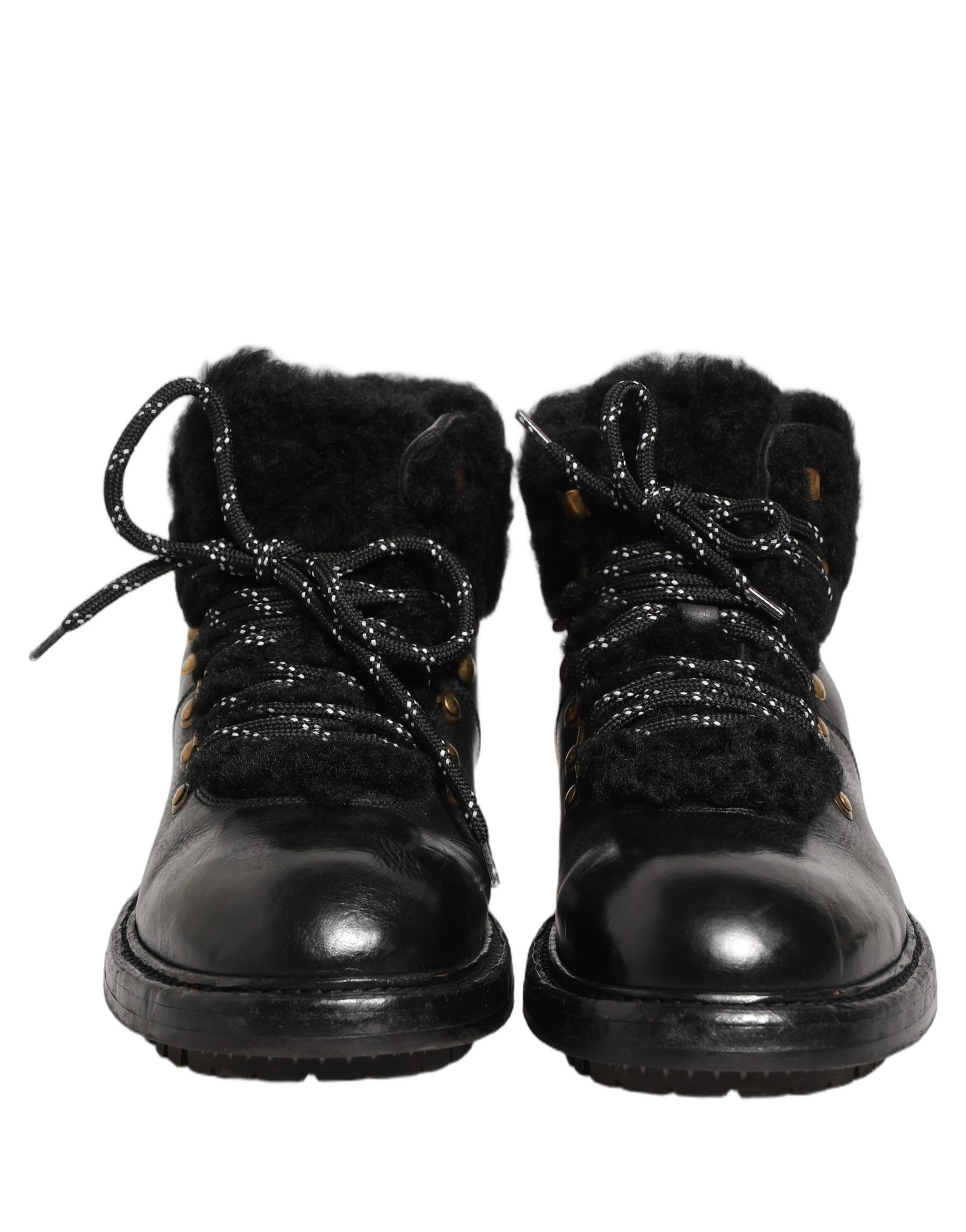 Dolce & Gabbana Black Trekking Fur Lace Leather Boots Shoes Dolce & Gabbana