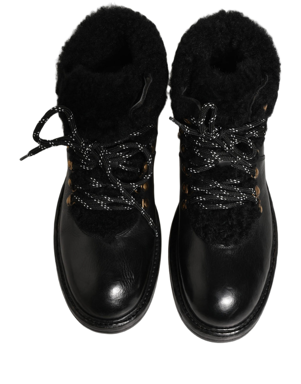 Dolce & Gabbana Black Trekking Fur Lace Leather Boots Shoes Dolce & Gabbana