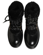 Dolce & Gabbana Black Trekking Fur Lace Leather Boots Shoes Dolce & Gabbana