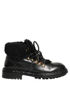 Dolce & Gabbana Black Trekking Fur Lace Leather Boots Shoes Dolce & Gabbana