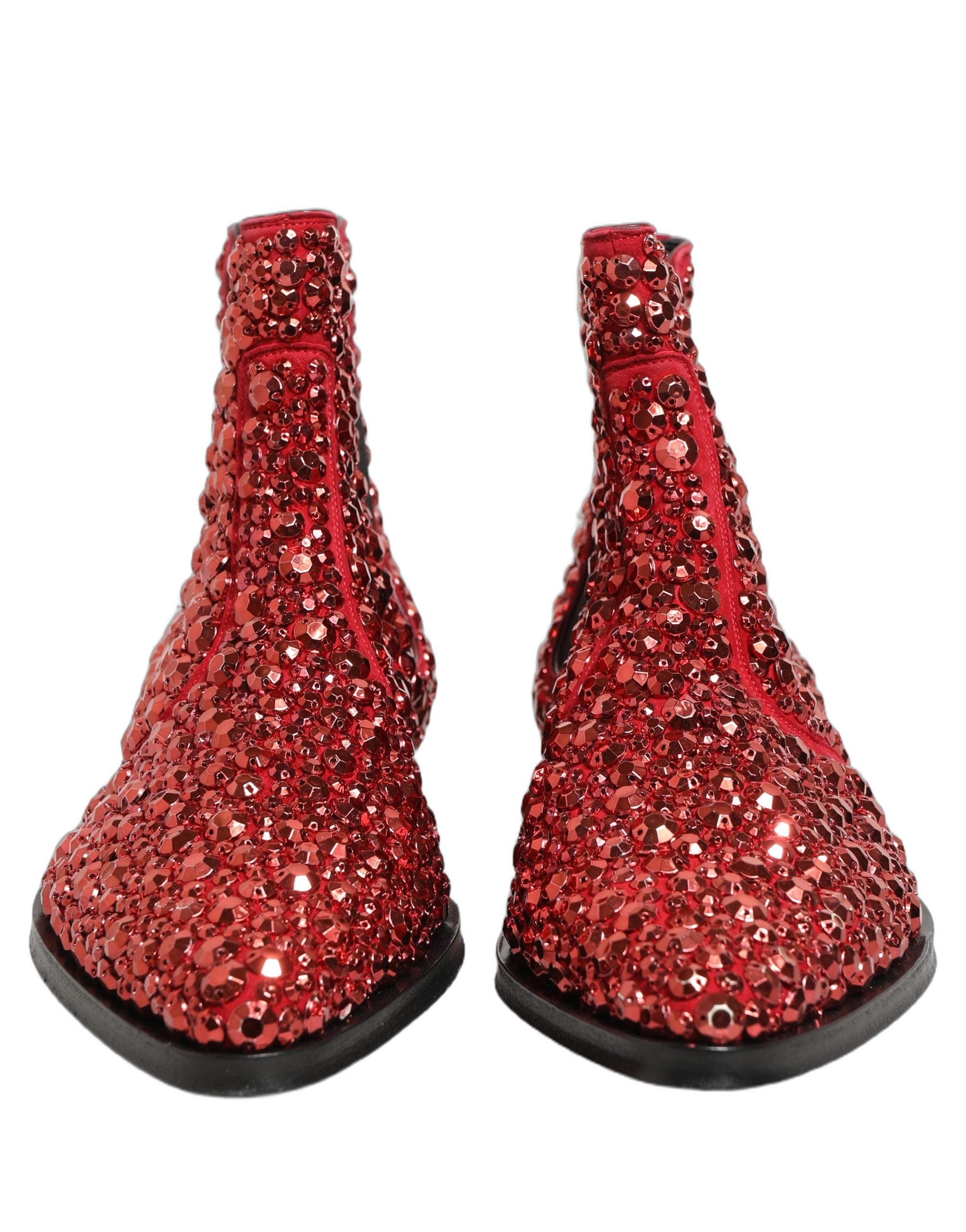 Dolce & Gabbana Red Embellished Chelsea Ankle Boots Shoes Dolce & Gabbana