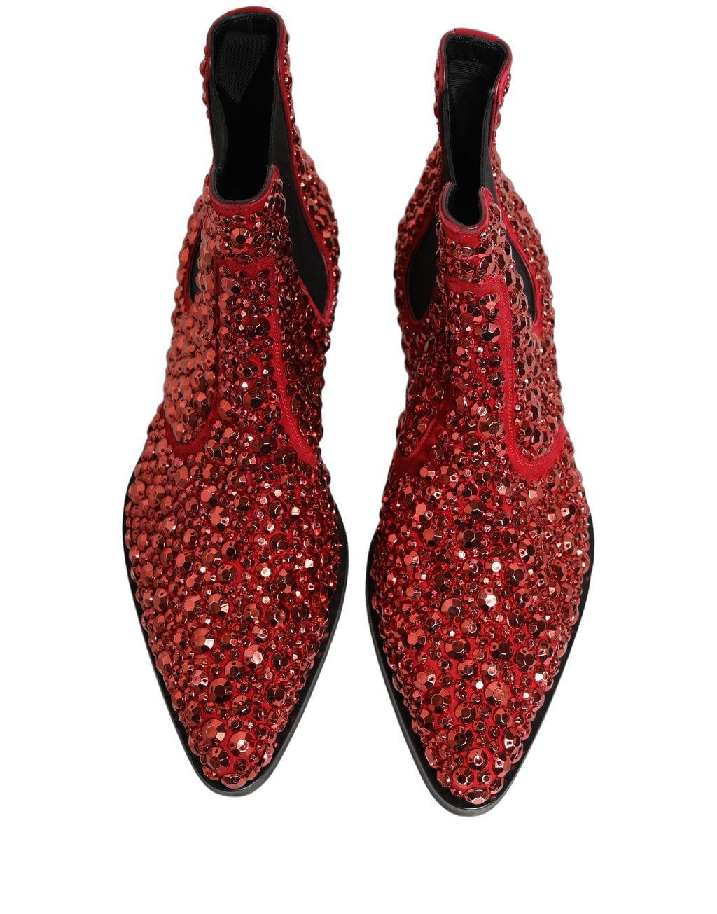 Dolce & Gabbana Red Embellished Chelsea Ankle Boots Shoes Dolce & Gabbana