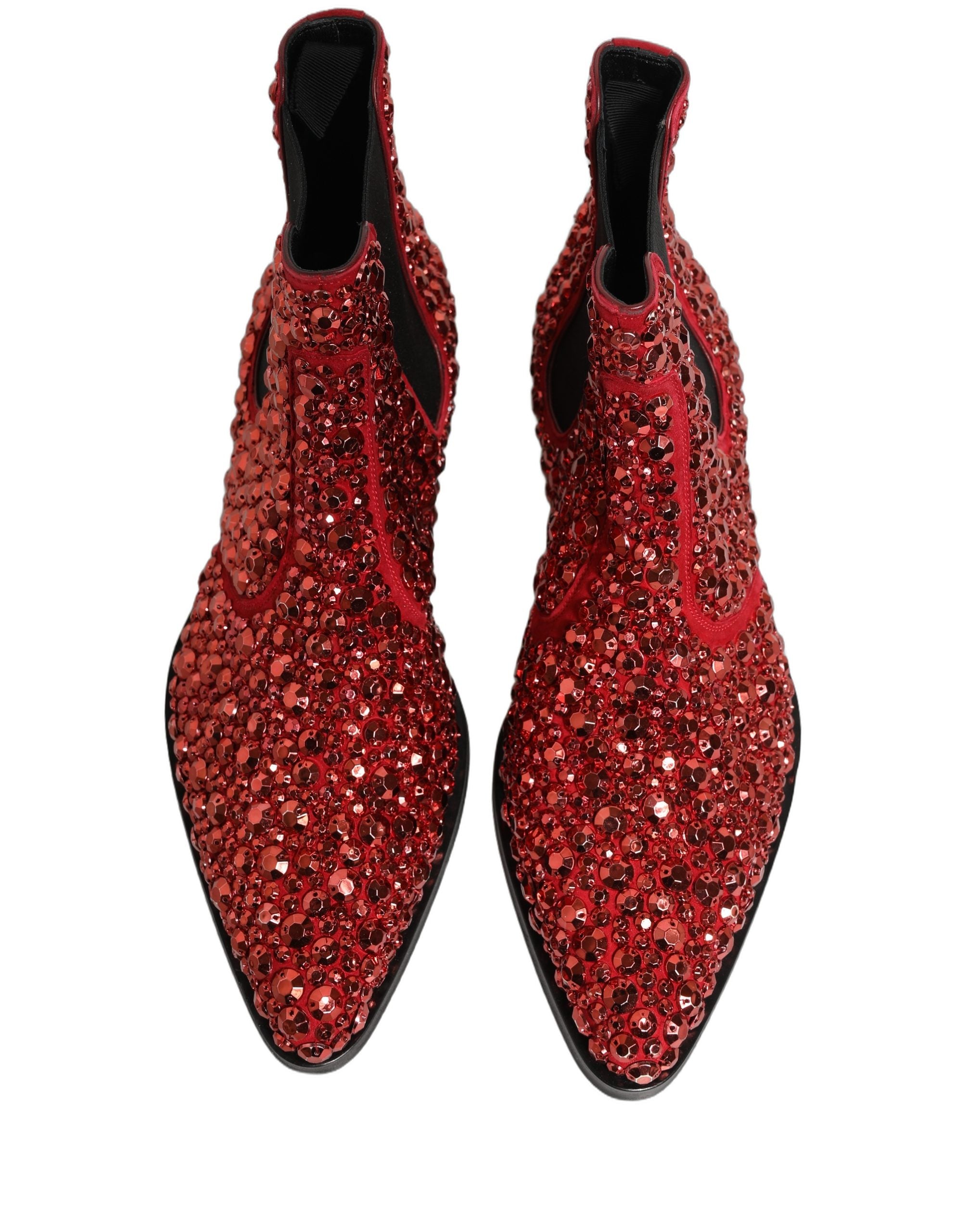 Dolce & Gabbana Red Embellished Chelsea Ankle Boots Shoes Dolce & Gabbana