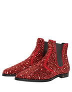 Dolce & Gabbana Red Embellished Chelsea Ankle Boots Shoes Dolce & Gabbana