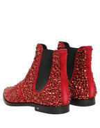 Dolce & Gabbana Red Embellished Chelsea Ankle Boots Shoes Dolce & Gabbana