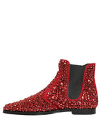 Dolce & Gabbana Red Embellished Chelsea Ankle Boots Shoes Dolce & Gabbana