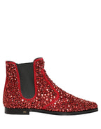 Dolce & Gabbana Red Embellished Chelsea Ankle Boots Shoes Dolce & Gabbana