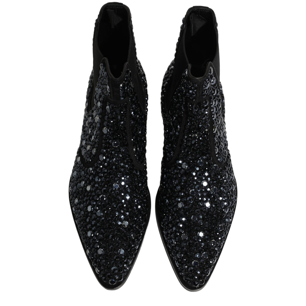 Dolce & Gabbana Black Embellished Chelsea Ankle Boots Shoes Dolce & Gabbana