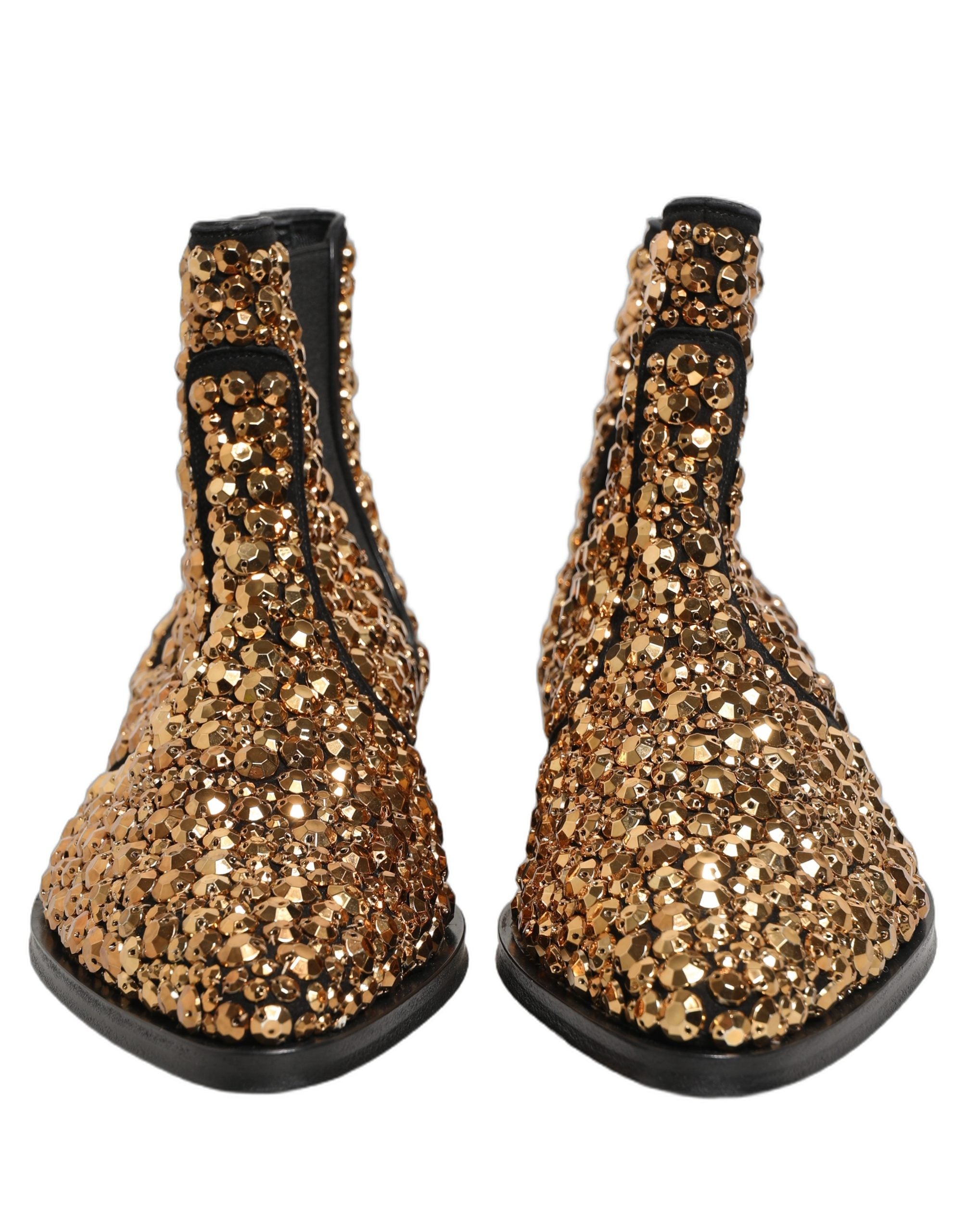 Dolce & Gabbana Gold Embellished Chelsea Ankle Boots Shoes Dolce & Gabbana