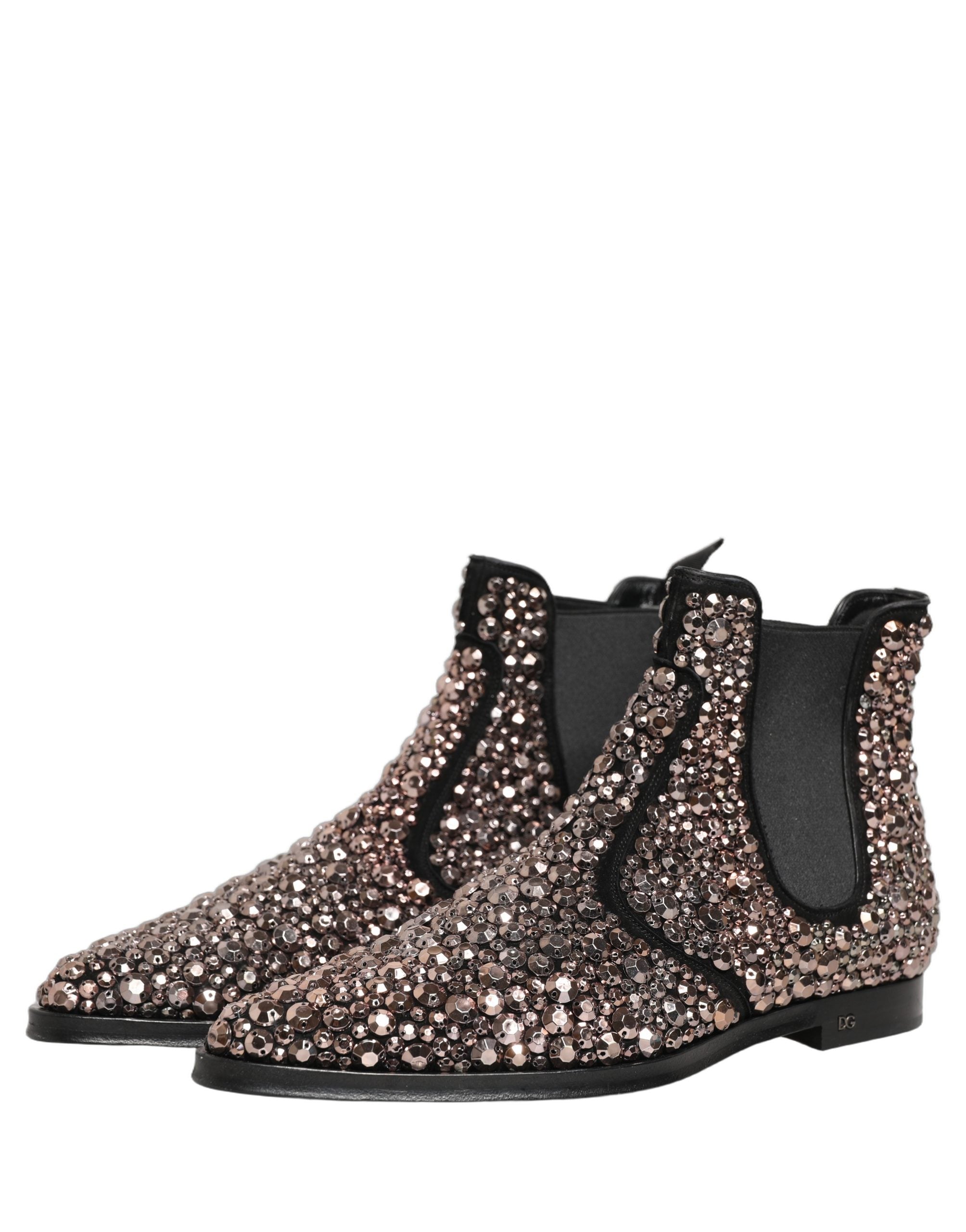 Dolce & Gabbana Silver Embellished Chelsea Ankle Boots Shoes Dolce & Gabbana