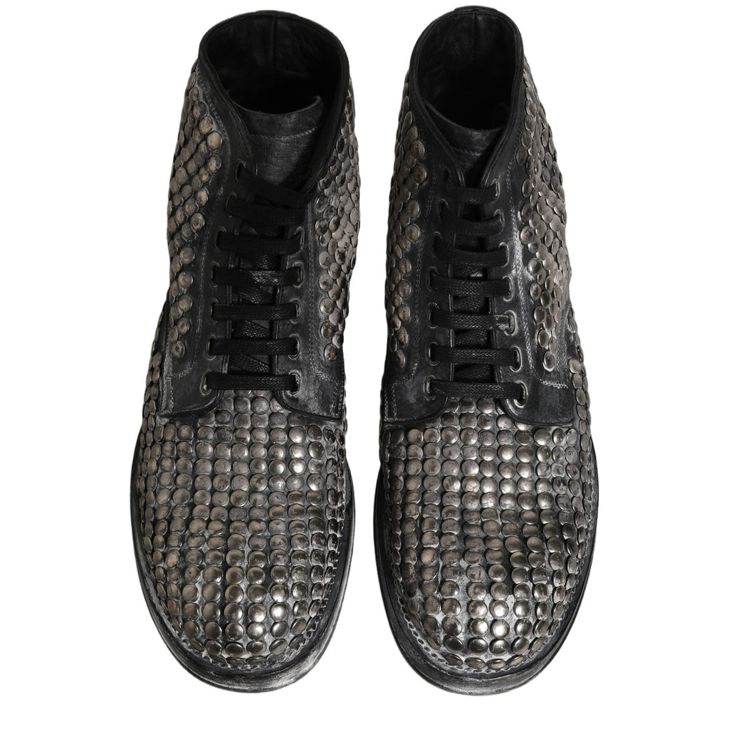 Dolce & Gabbana Black Leather Runway Studs Ankle Boots Shoes Dolce & Gabbana