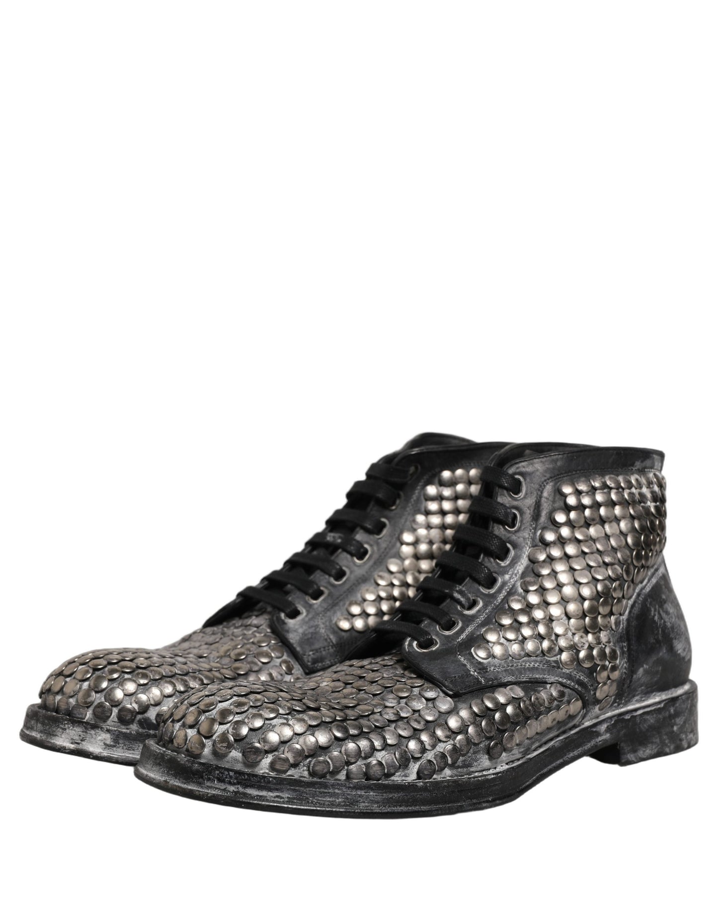 Dolce & Gabbana Black Leather Runway Studs Ankle Boots Shoes Dolce & Gabbana