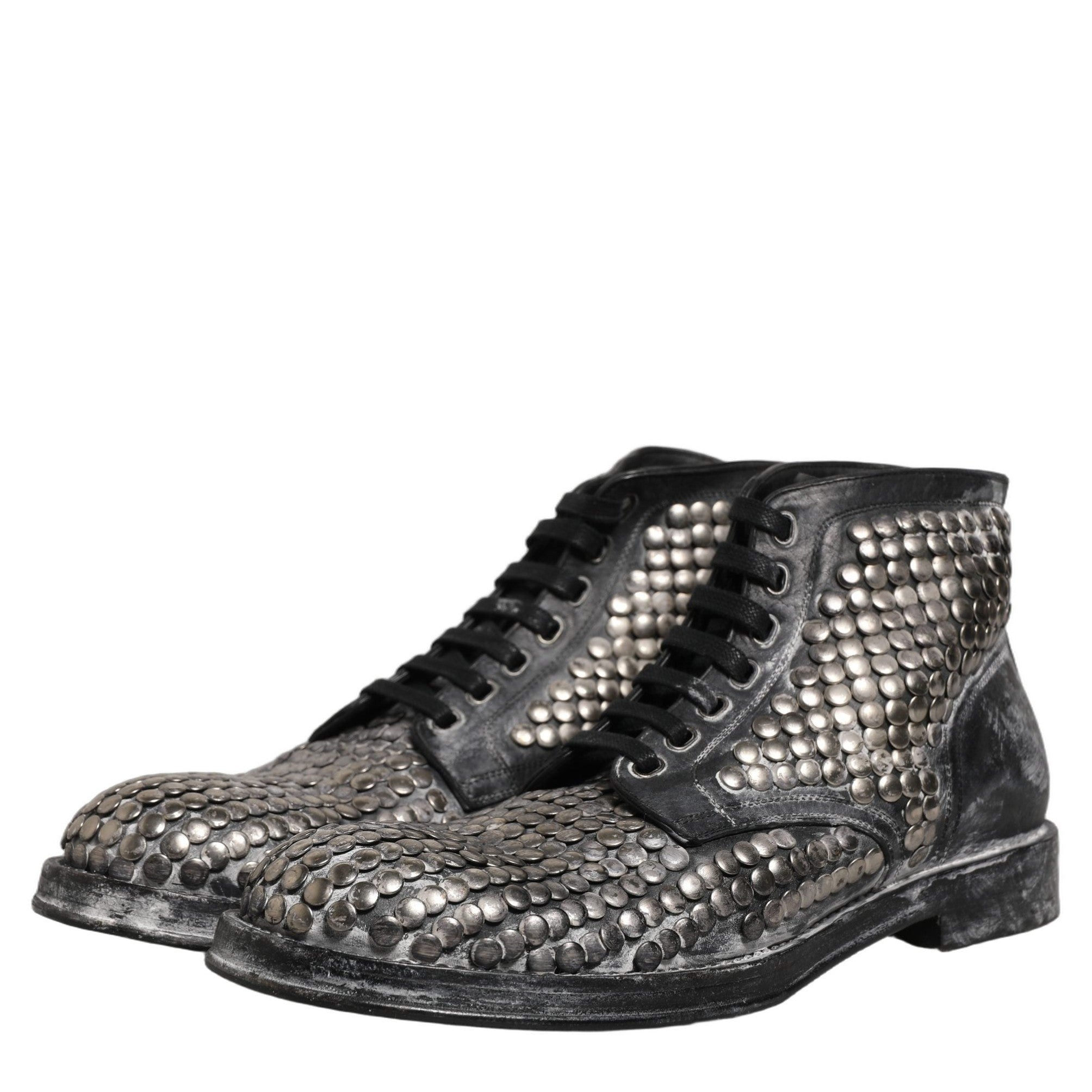 Dolce & Gabbana Black Leather Runway Studs Ankle Boots Shoes Dolce & Gabbana