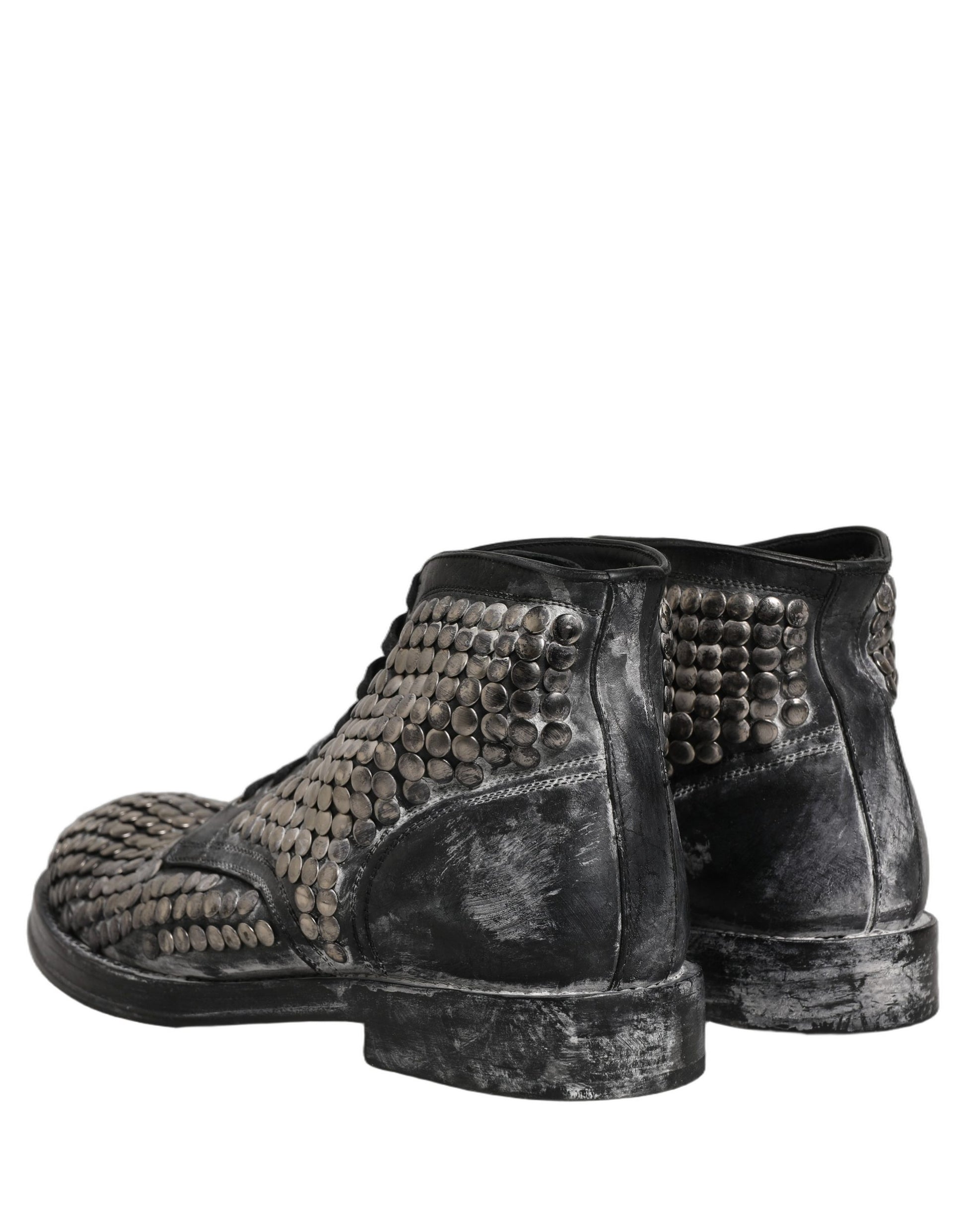 Dolce & Gabbana Black Leather Runway Studs Ankle Boots Shoes Dolce & Gabbana