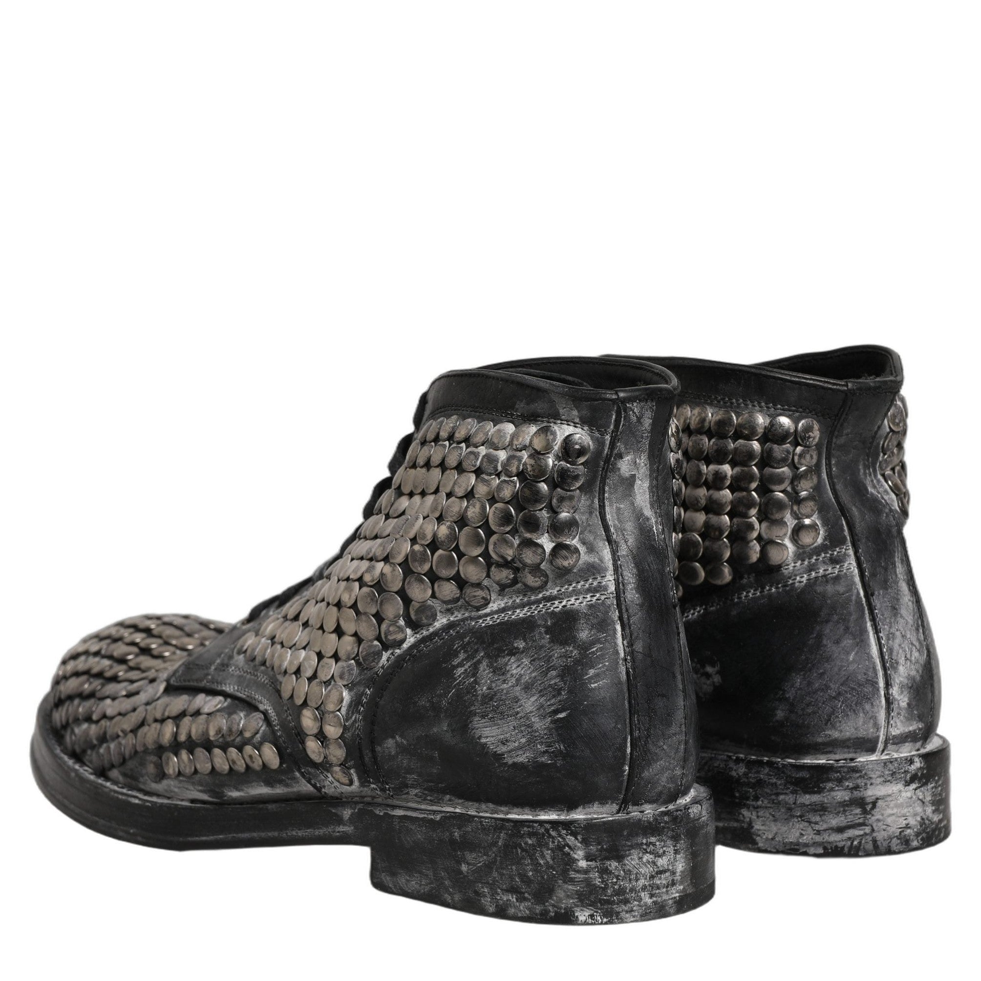 Dolce & Gabbana Black Leather Runway Studs Ankle Boots Shoes Dolce & Gabbana
