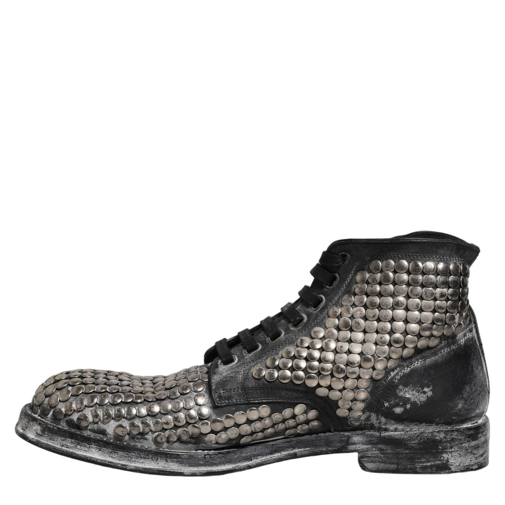 Dolce & Gabbana Black Leather Runway Studs Ankle Boots Shoes Dolce & Gabbana