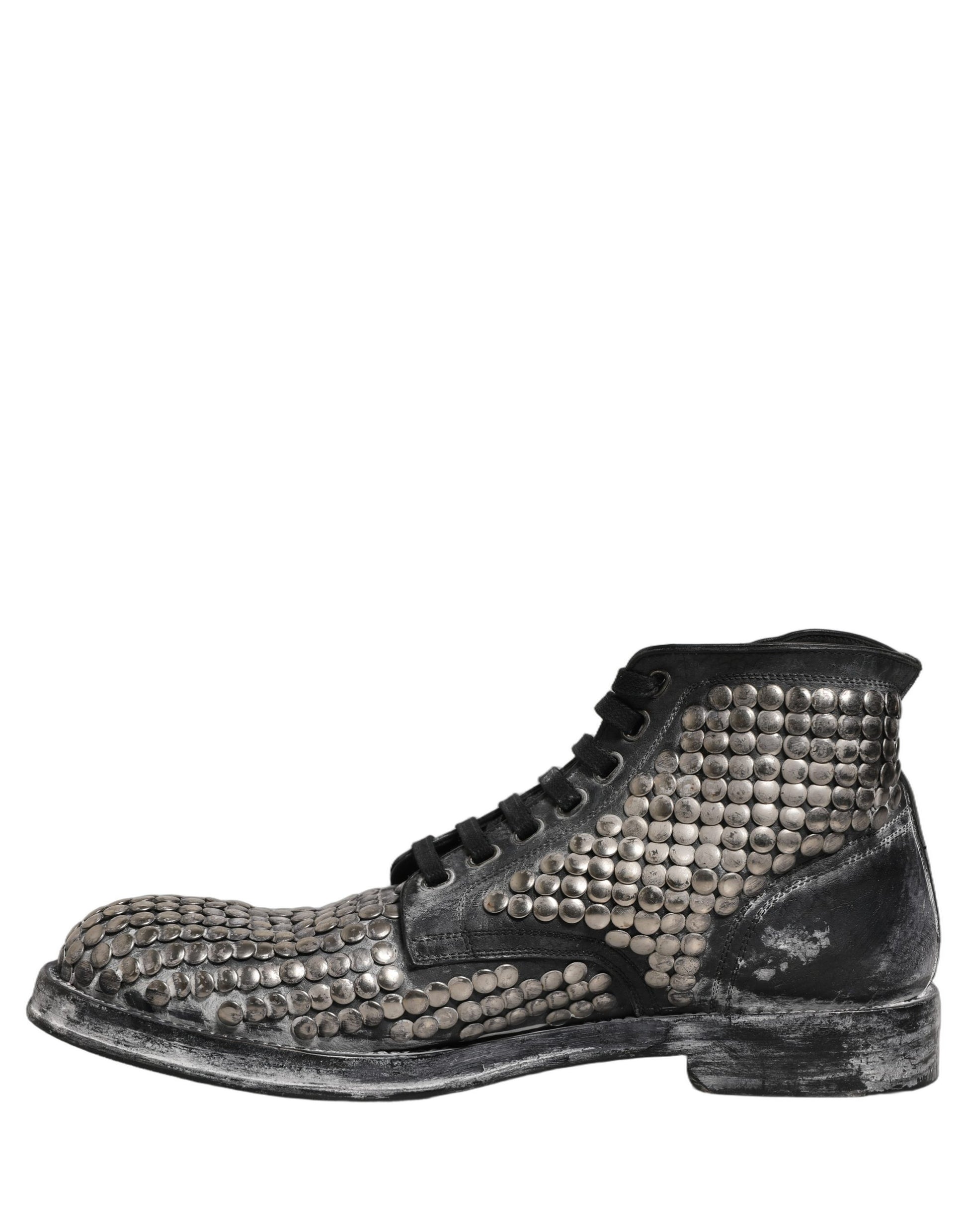 Dolce & Gabbana Black Leather Runway Studs Ankle Boots Shoes Dolce & Gabbana