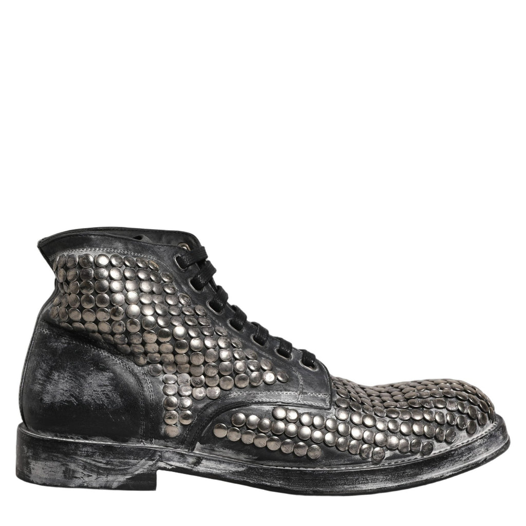 Dolce & Gabbana Black Leather Runway Studs Ankle Boots Shoes Dolce & Gabbana