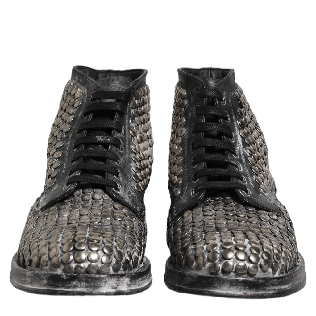 Dolce & Gabbana Black Leather Runway Studs Ankle Boots Shoes Dolce & Gabbana