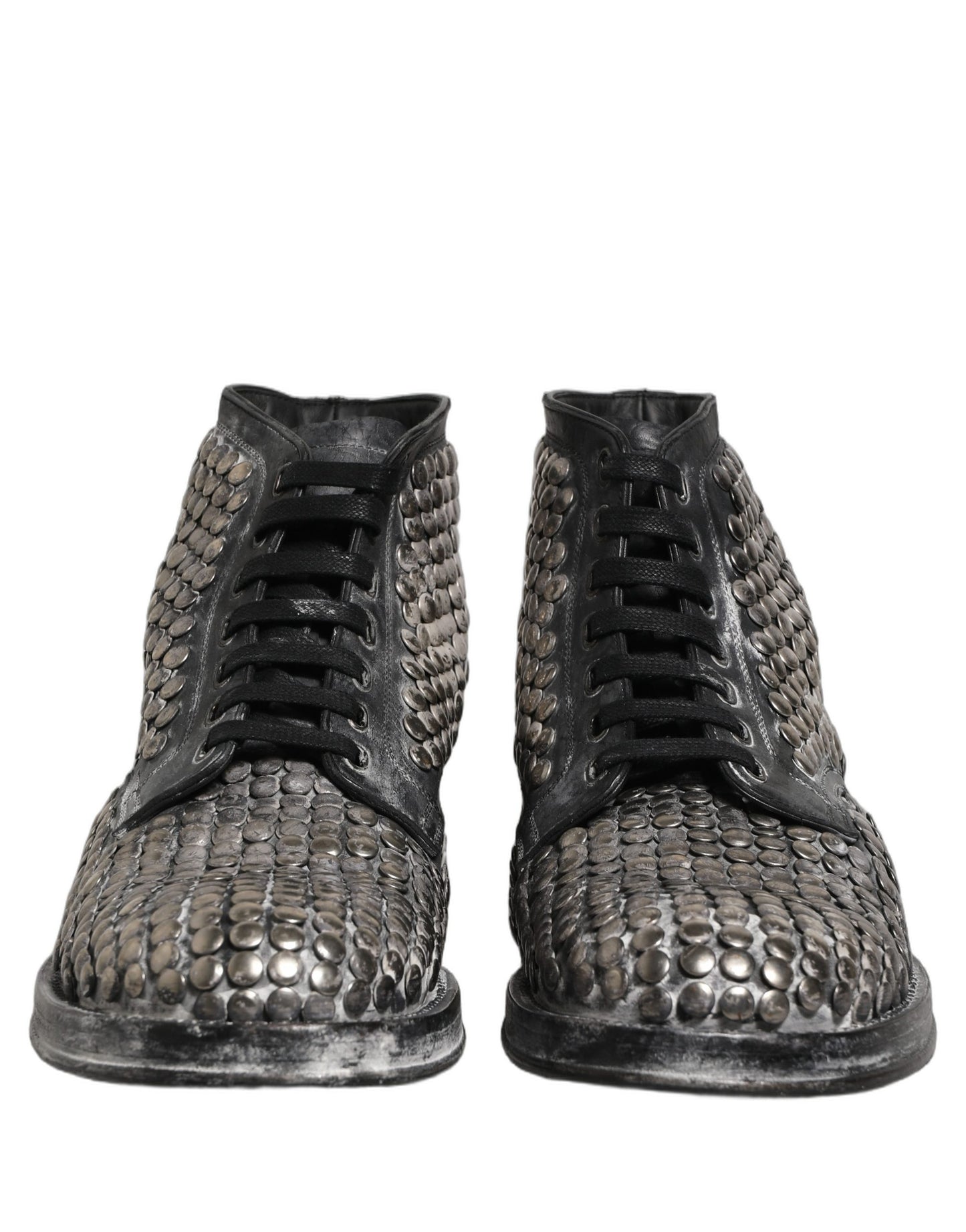 Dolce & Gabbana Black Leather Runway Studs Ankle Boots Shoes Dolce & Gabbana