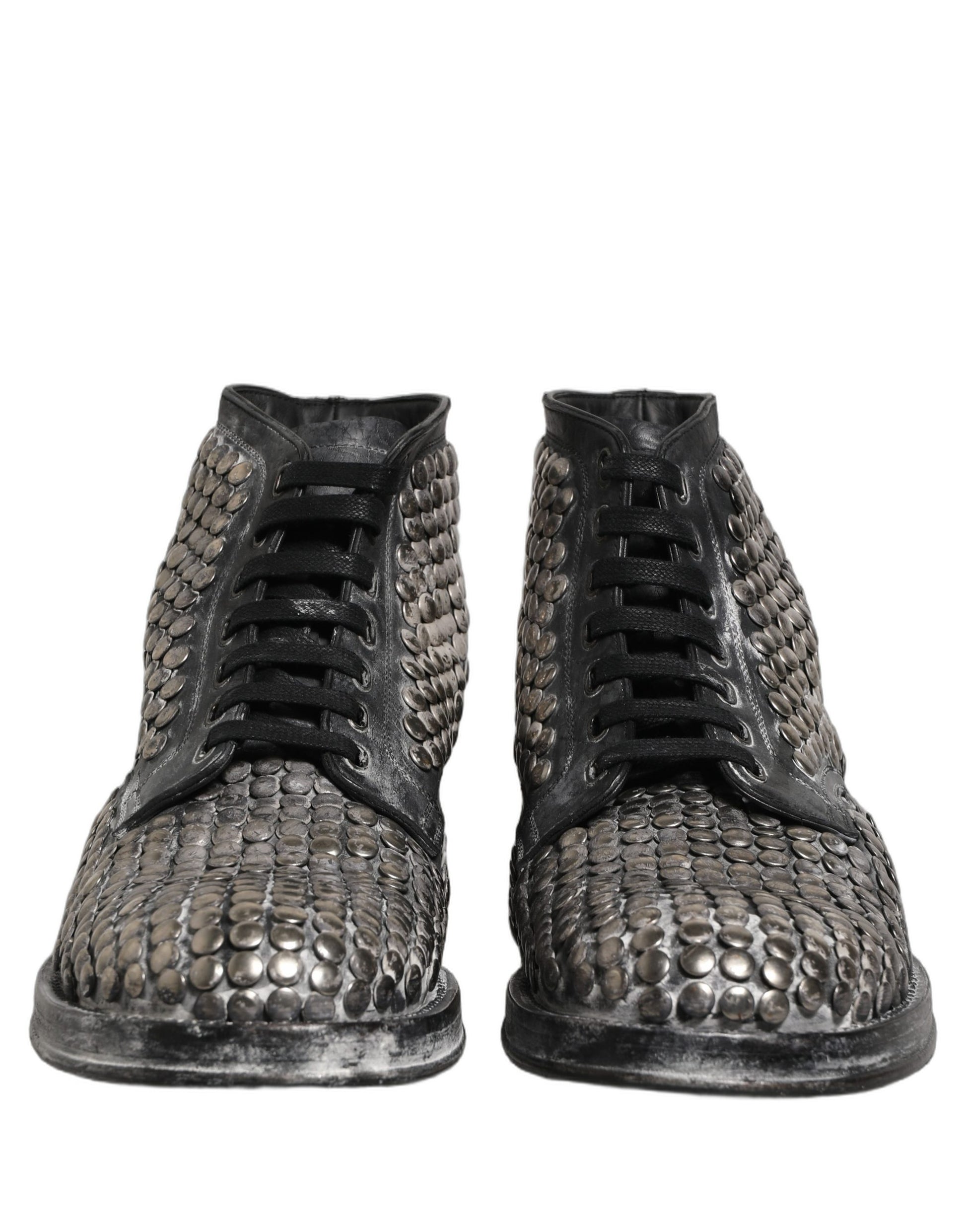 Dolce & Gabbana Black Leather Runway Studs Ankle Boots Shoes Dolce & Gabbana