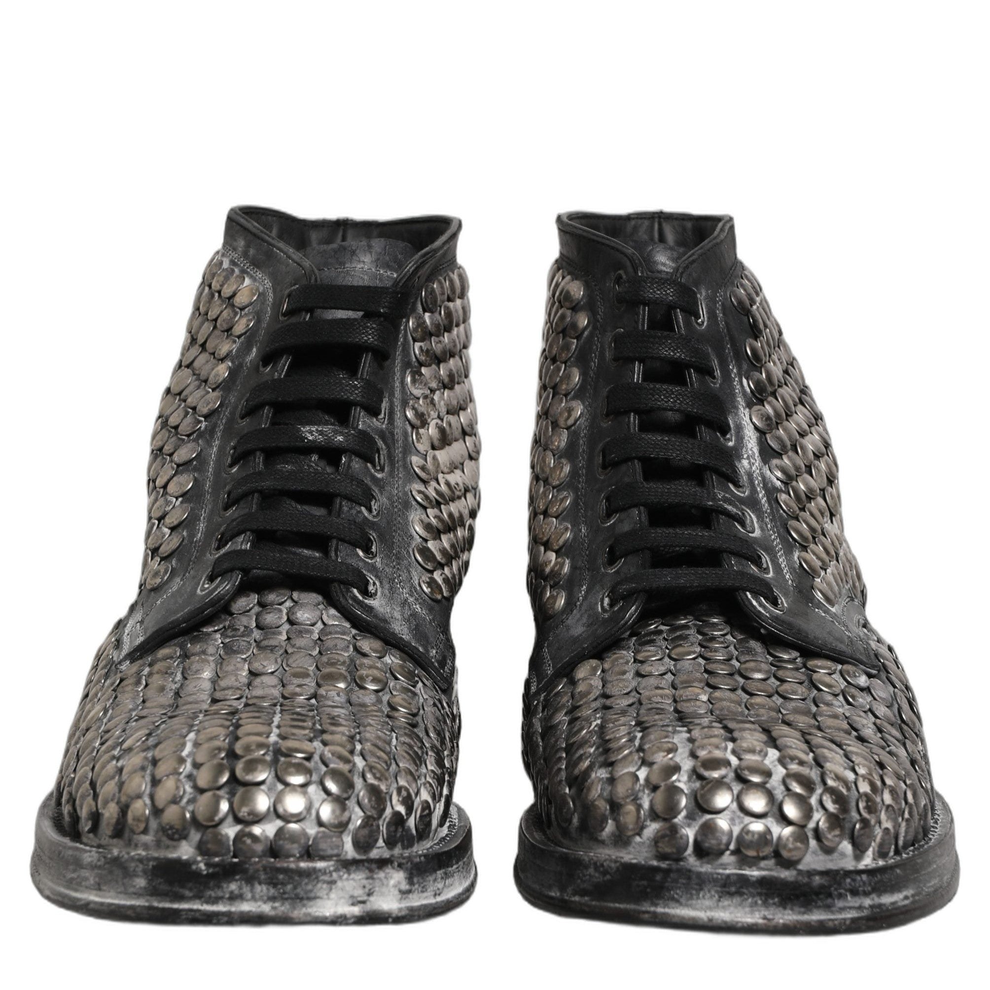 Dolce & Gabbana Black Leather Runway Studs Ankle Boots Shoes Dolce & Gabbana