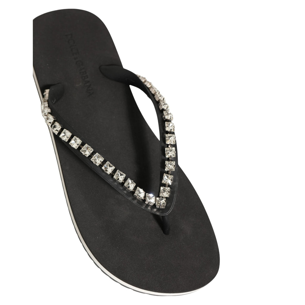 Dolce & Gabbana Black Embellished Rubber Flip Flops Men Shoes Dolce & Gabbana