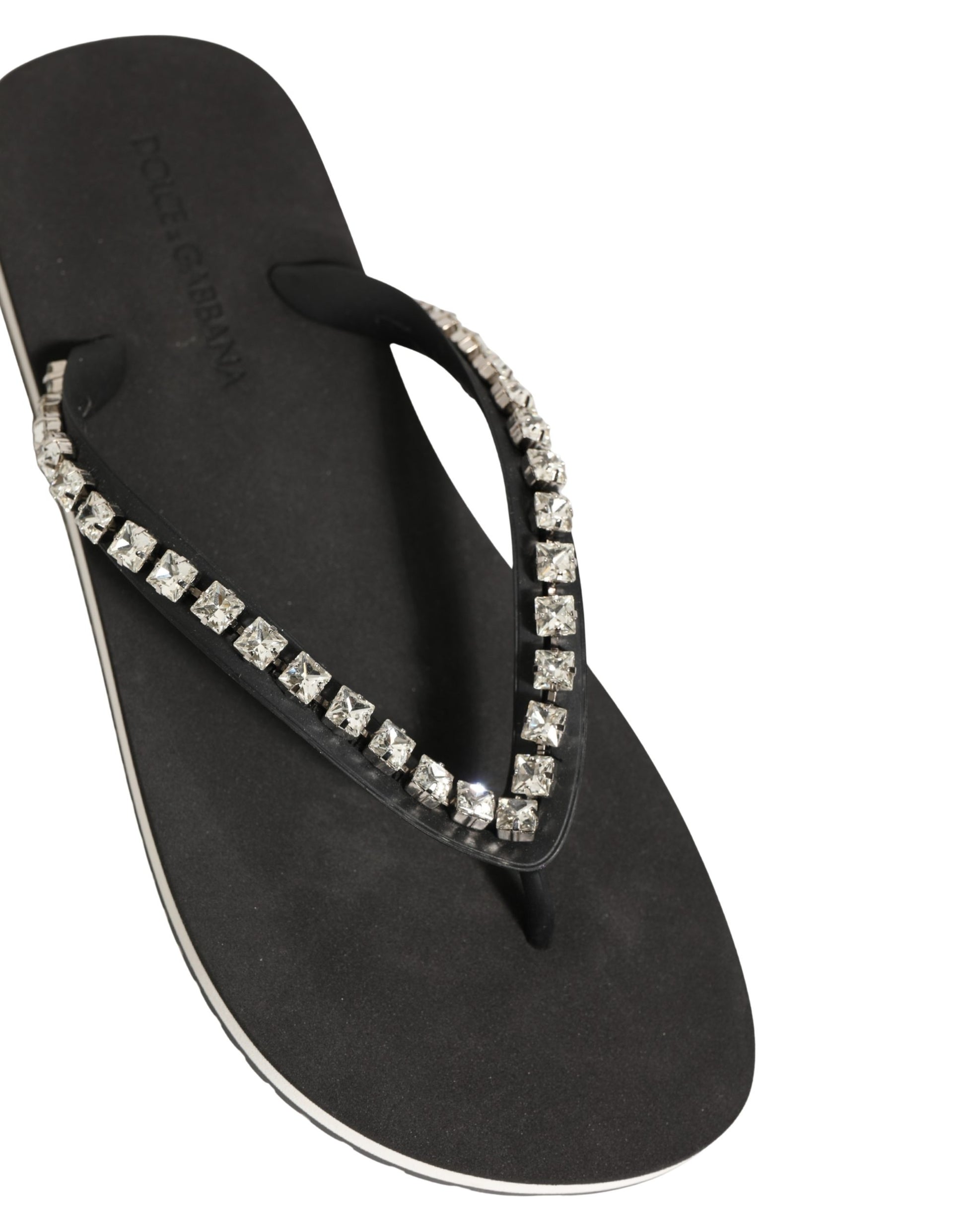 Dolce & Gabbana Black Embellished Rubber Flip Flops Men Shoes Dolce & Gabbana