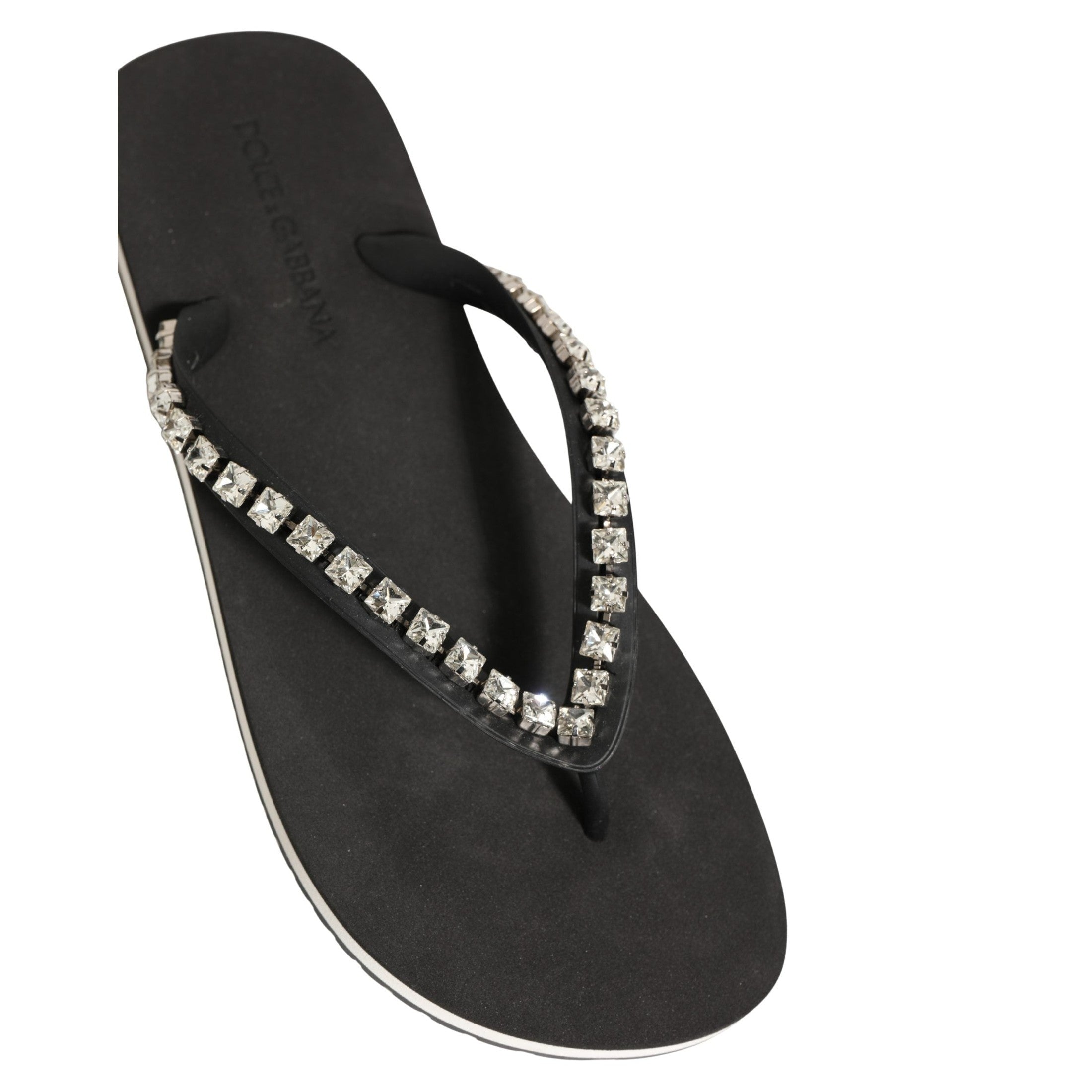 Dolce & Gabbana Black Embellished Rubber Flip Flops Men Shoes Dolce & Gabbana