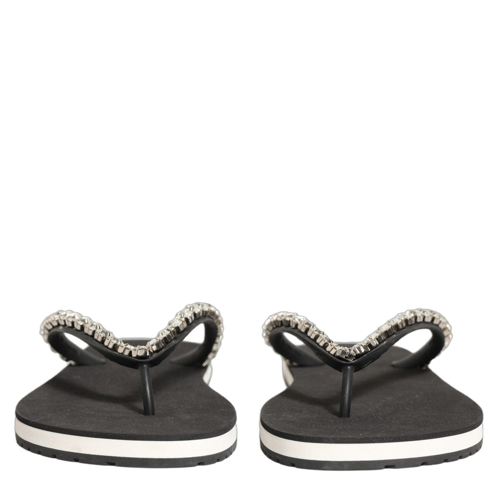 Dolce & Gabbana Black Embellished Rubber Flip Flops Men Shoes Dolce & Gabbana