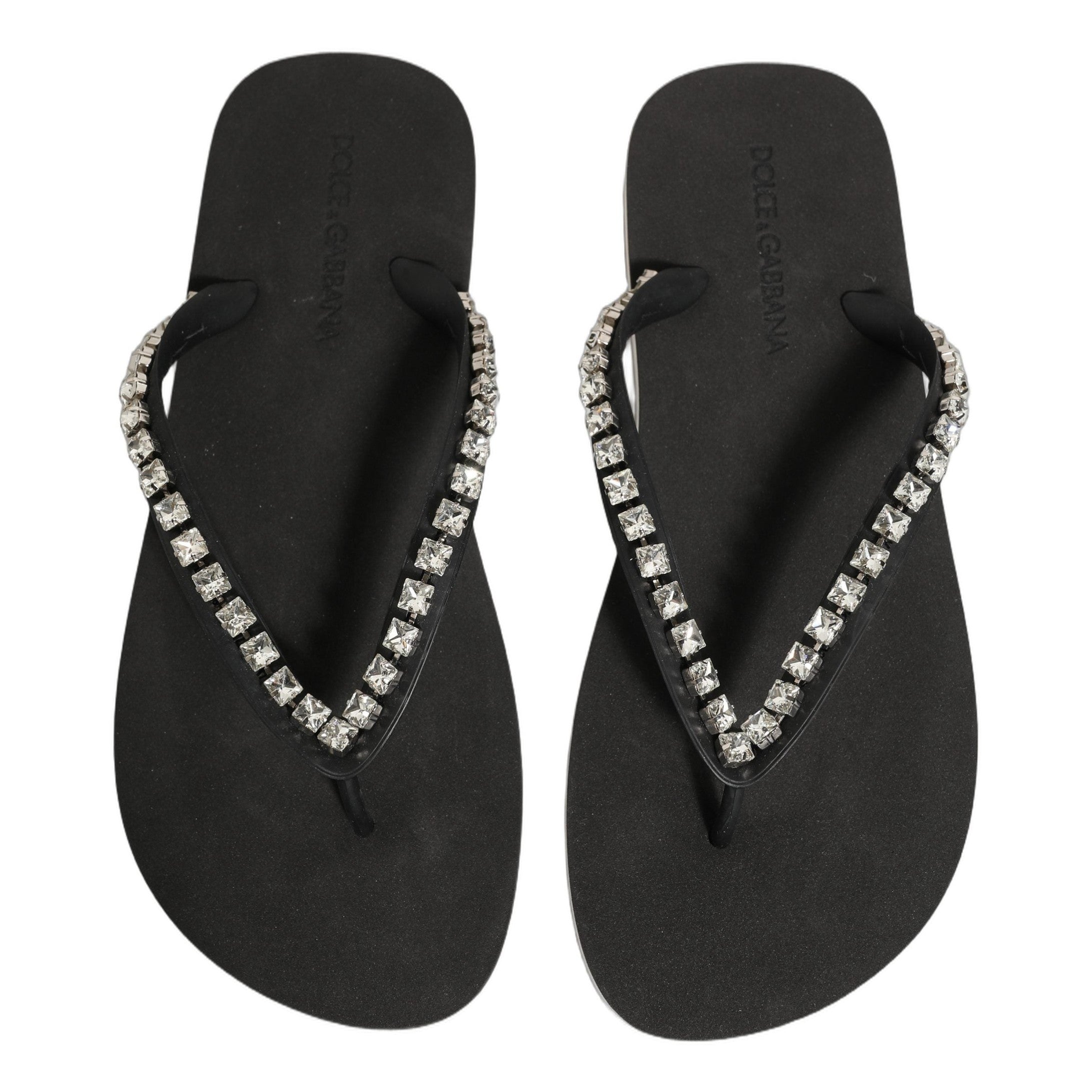 Dolce & Gabbana Black Embellished Rubber Flip Flops Men Shoes Dolce & Gabbana