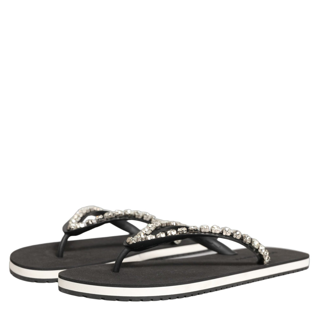Dolce & Gabbana Black Embellished Rubber Flip Flops Men Shoes Dolce & Gabbana