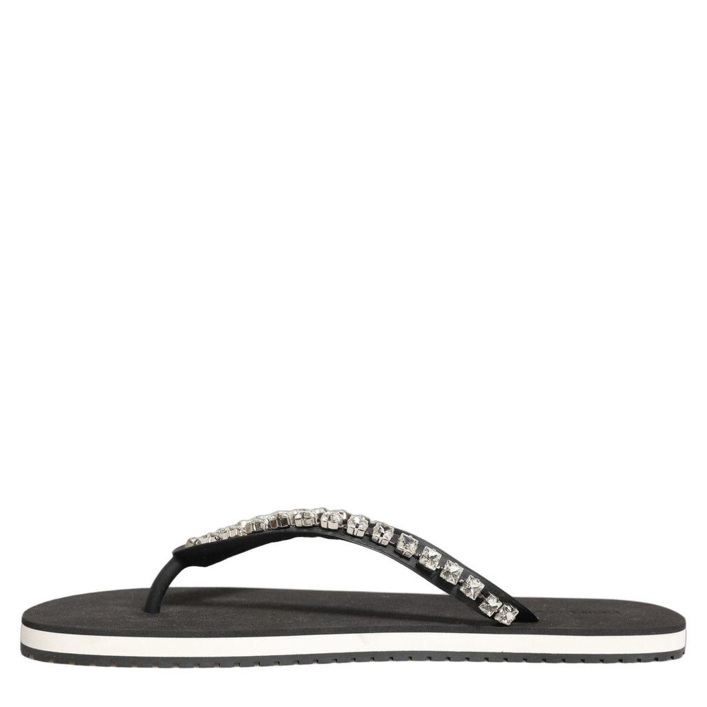 Dolce & Gabbana Black Embellished Rubber Flip Flops Men Shoes Dolce & Gabbana
