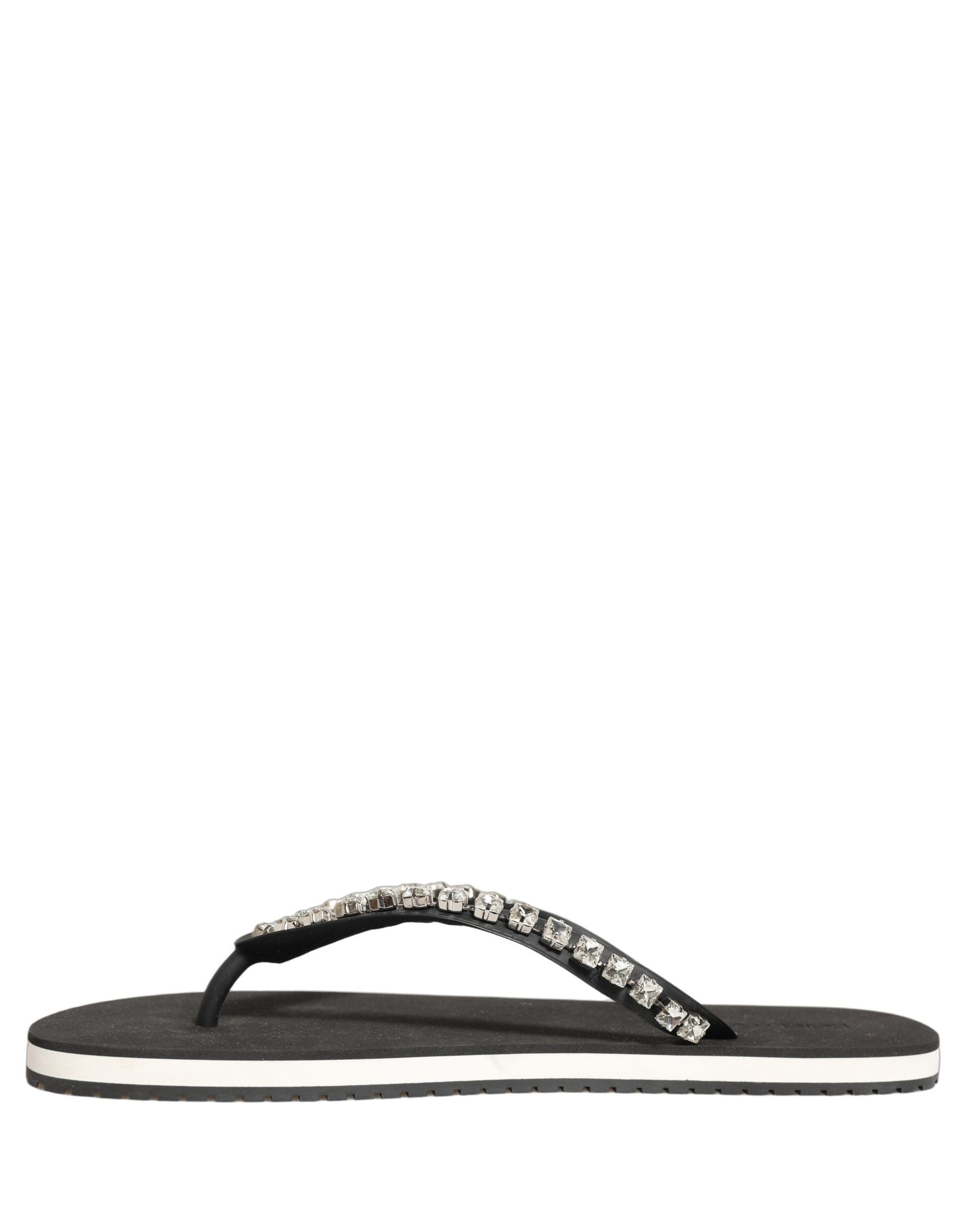 Dolce & Gabbana Black Embellished Rubber Flip Flops Men Shoes Dolce & Gabbana
