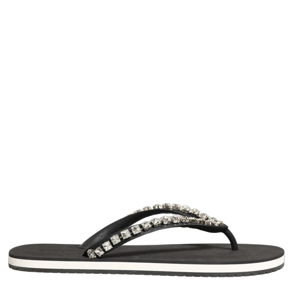 Dolce & Gabbana Black Embellished Rubber Flip Flops Men Shoes Dolce & Gabbana