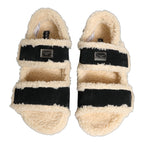 Dolce & Gabbana Beige Black Faux Fur Flats Men Sandals Shoes Dolce & Gabbana