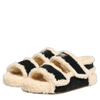 Dolce & Gabbana Beige Black Faux Fur Flats Men Sandals Shoes Dolce & Gabbana
