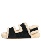 Dolce & Gabbana Beige Black Faux Fur Flats Men Sandals Shoes Dolce & Gabbana