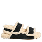 Dolce & Gabbana Beige Black Faux Fur Flats Men Sandals Shoes Dolce & Gabbana
