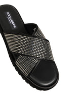 Dolce & Gabbana Black Strass Criss Cross Slide Sandals Shoes Dolce & Gabbana