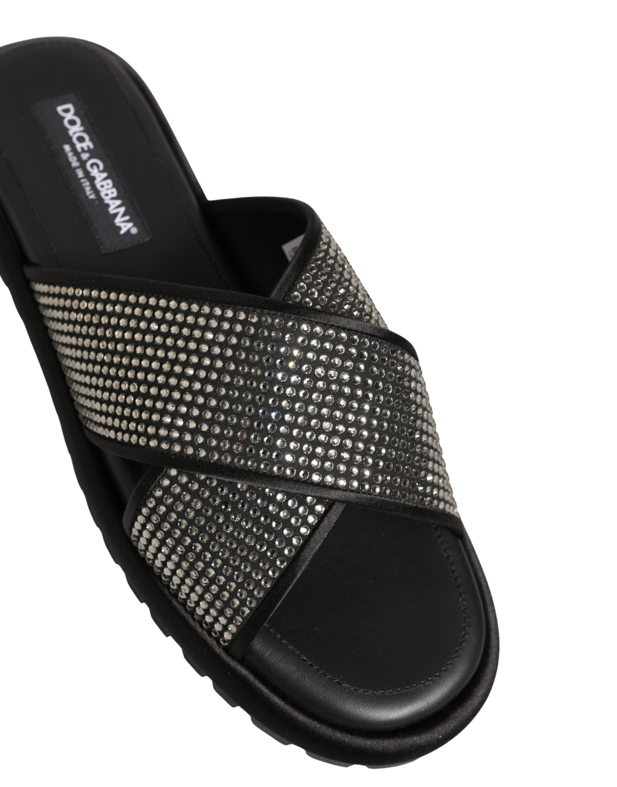 Dolce & Gabbana Black Strass Criss Cross Slide Sandals Shoes Dolce & Gabbana