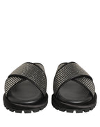 Dolce & Gabbana Black Strass Criss Cross Slide Sandals Shoes Dolce & Gabbana