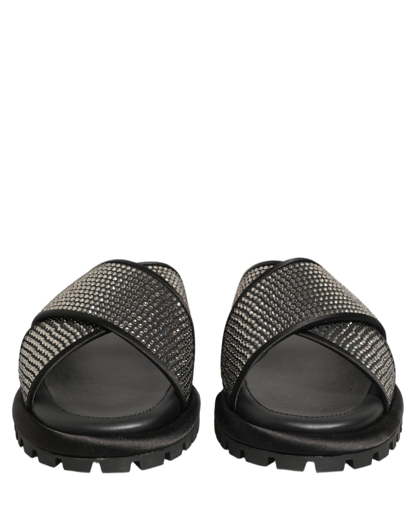 Dolce & Gabbana Black Strass Criss Cross Slide Sandals Shoes Dolce & Gabbana