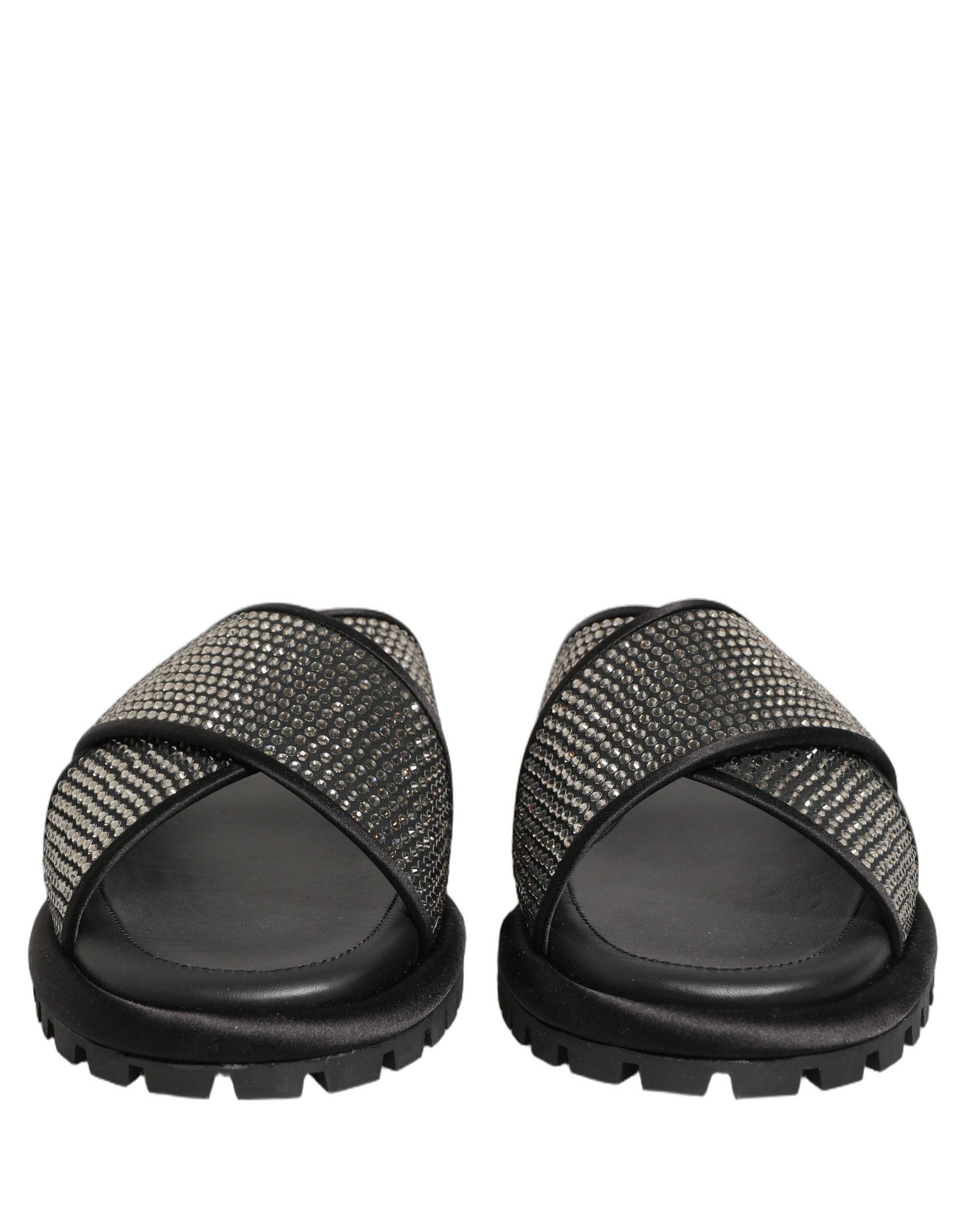 Dolce & Gabbana Black Strass Criss Cross Slide Sandals Shoes Dolce & Gabbana