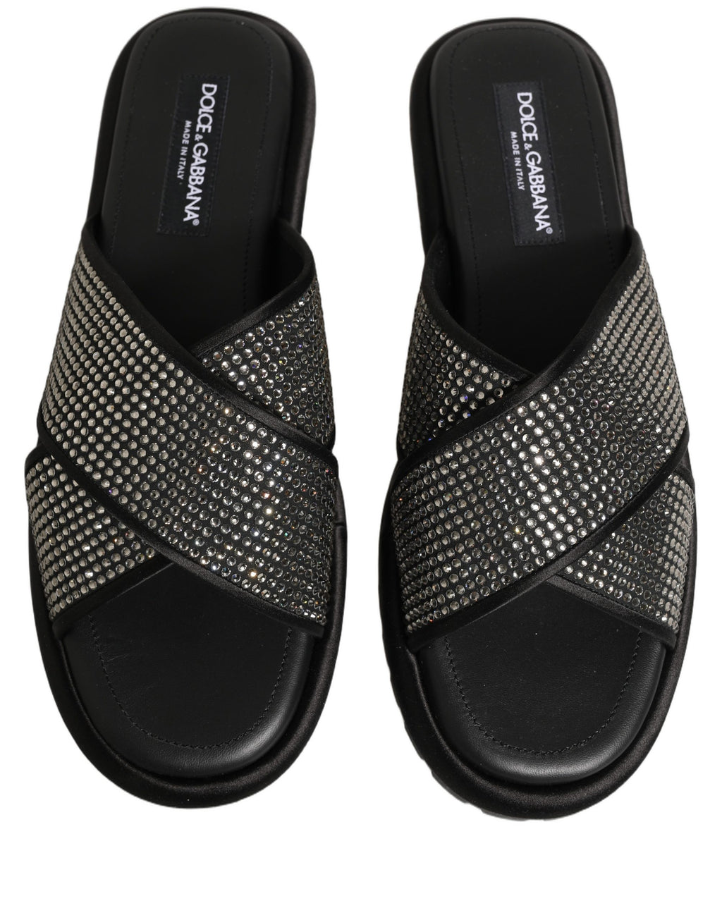 Dolce & Gabbana Black Strass Criss Cross Slide Sandals Shoes Dolce & Gabbana