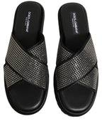 Dolce & Gabbana Black Strass Criss Cross Slide Sandals Shoes Dolce & Gabbana