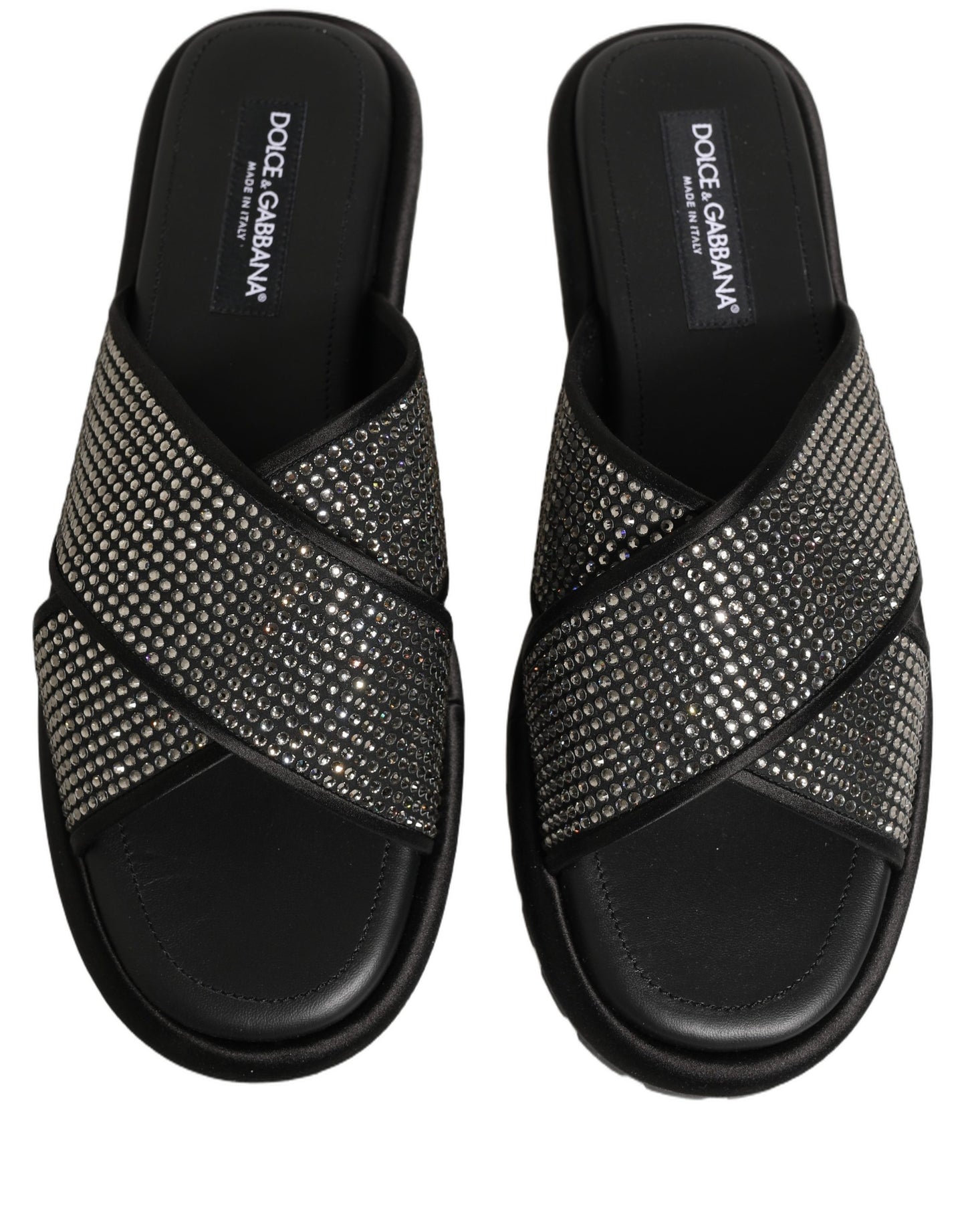 Dolce & Gabbana Black Strass Criss Cross Slide Sandals Shoes Dolce & Gabbana