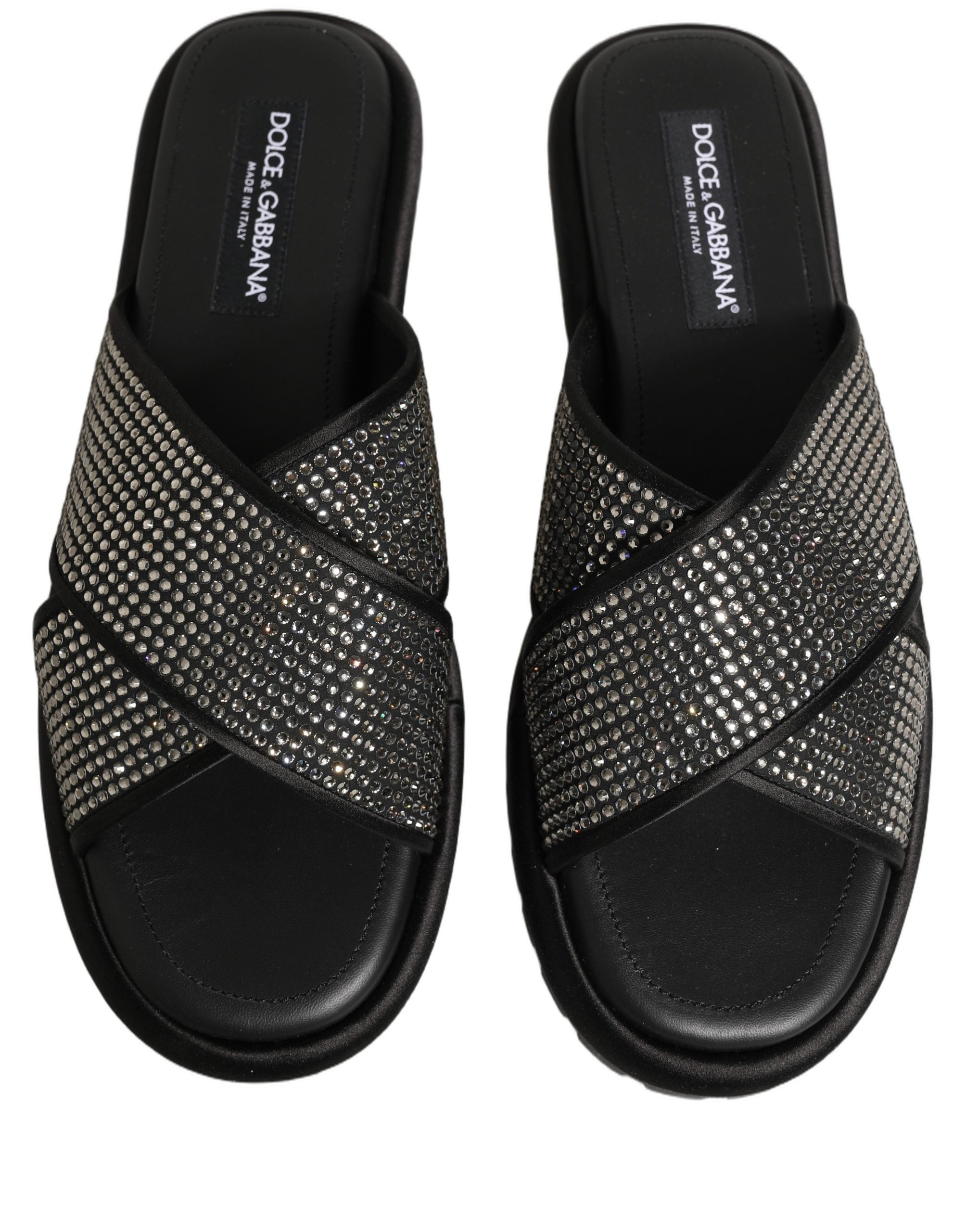 Dolce & Gabbana Black Strass Criss Cross Slide Sandals Shoes Dolce & Gabbana